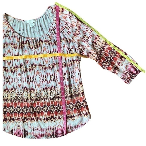 Kenar Boho Tribal print Pink Coral 3/4 Sleeve flowy lightweight blouse in Medium - Picture 10 of 10